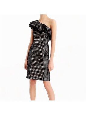 NWT J. Crew Black One-Shoulder Ruffle Eyelet Dress
